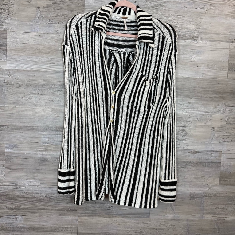 Free People Black & White Striped Sequin Knit Cardigan - Size XS